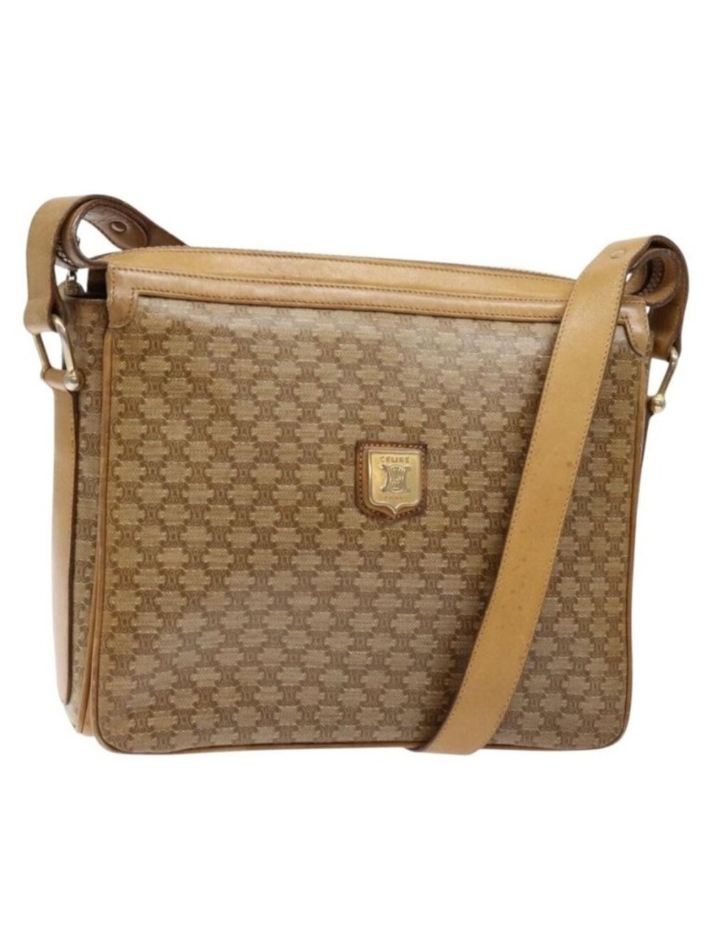 Authentic CELINE Macadam Canvas Shoulder Bag Beige Gold - Picture 1 of 16